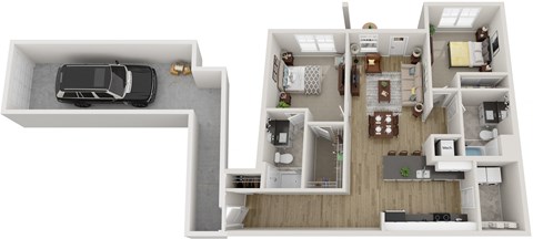 Floor plan for 2 beds, 2 baths, 1134 sqft
